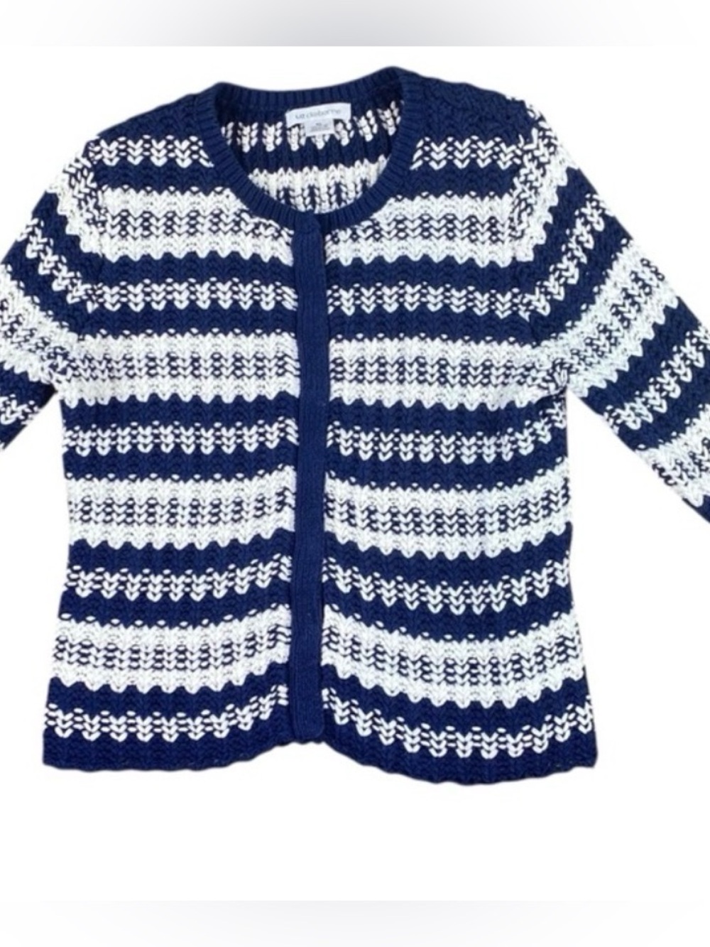 Liz Claiborne Navy and White Striped Open-Weave Sweater